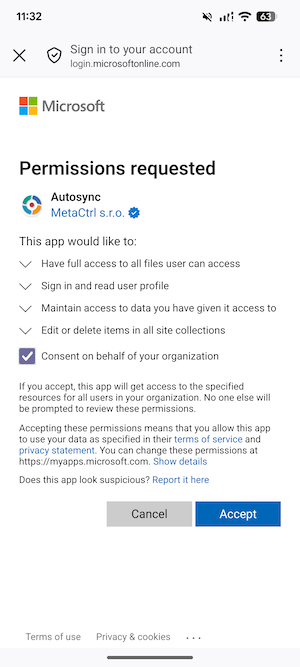 Admin approves for the whole organization