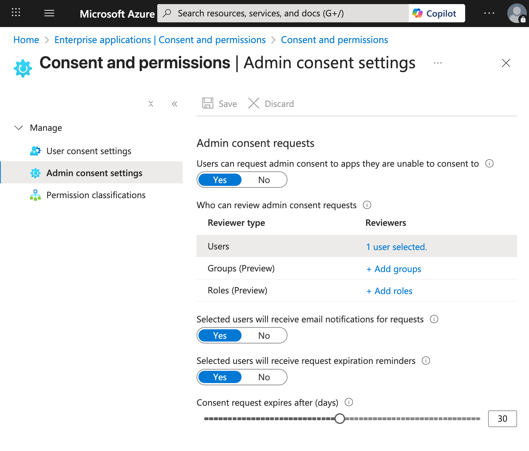 Admin consent settings