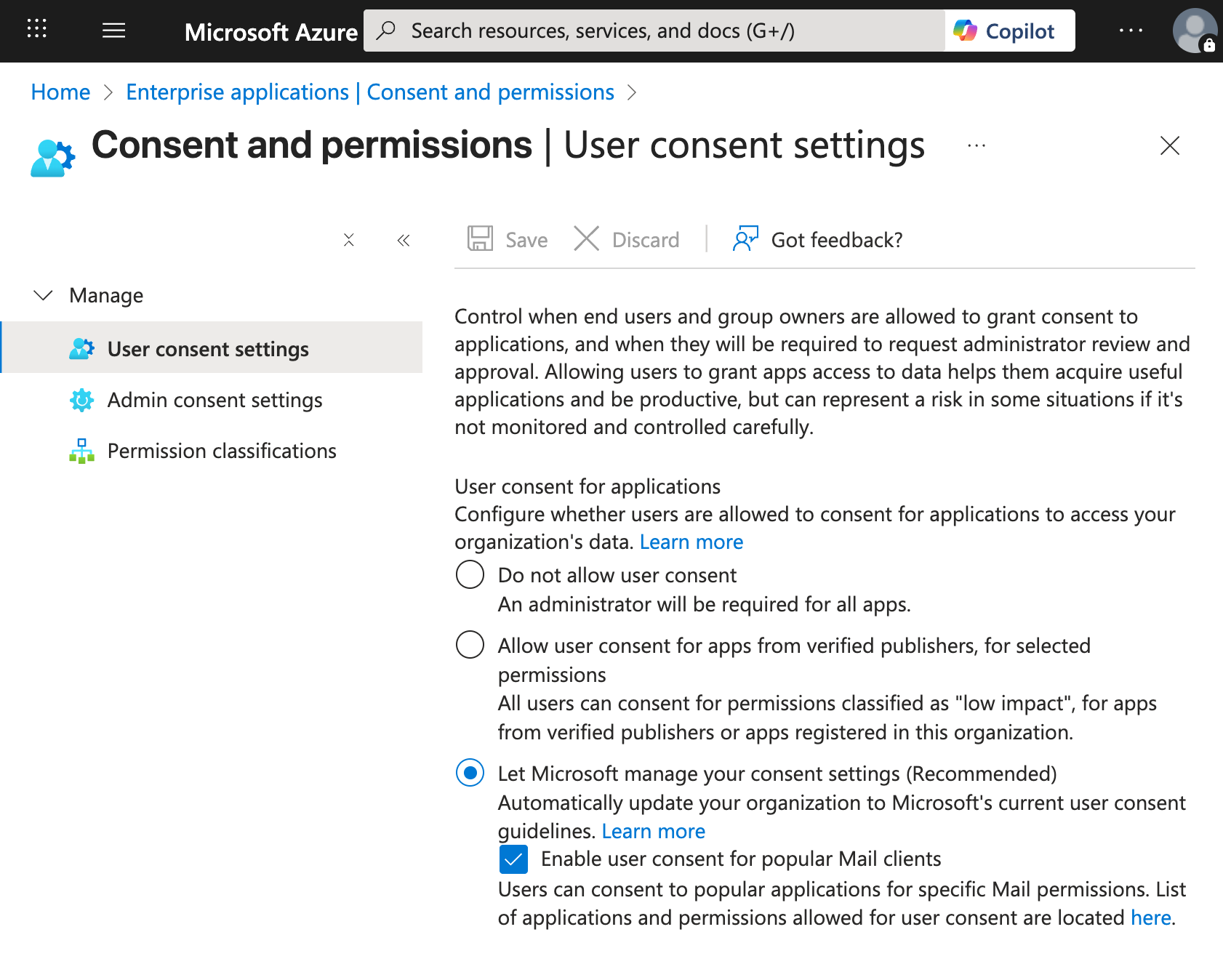 User consent settings
